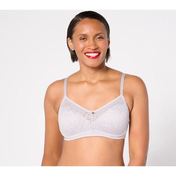 Breezies Lace Elegance Unlined Wirefree Support Bra Raindrop,36 B A647775 - Picture 1 of 1